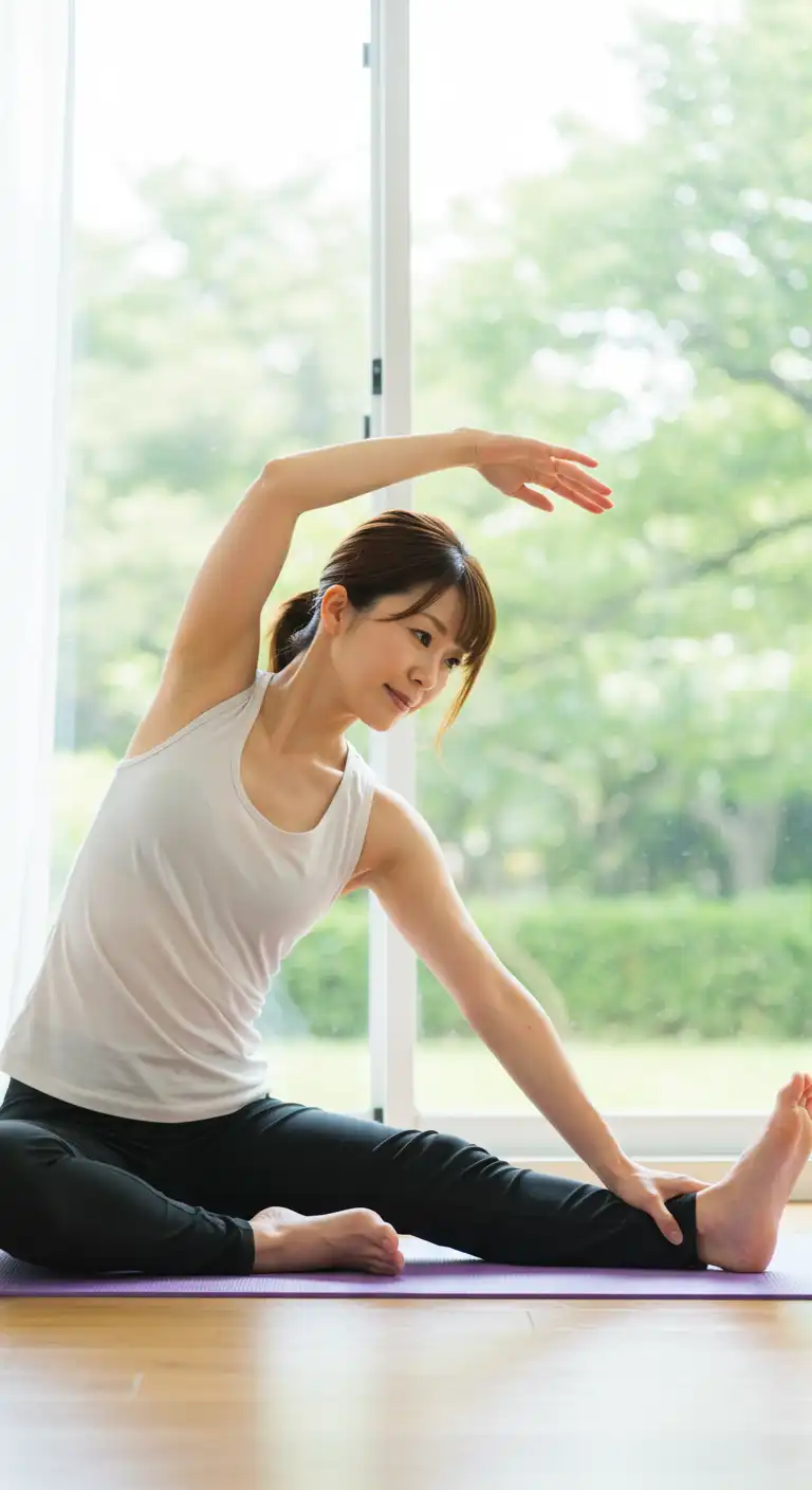 朝の光の中でヨガをする女性